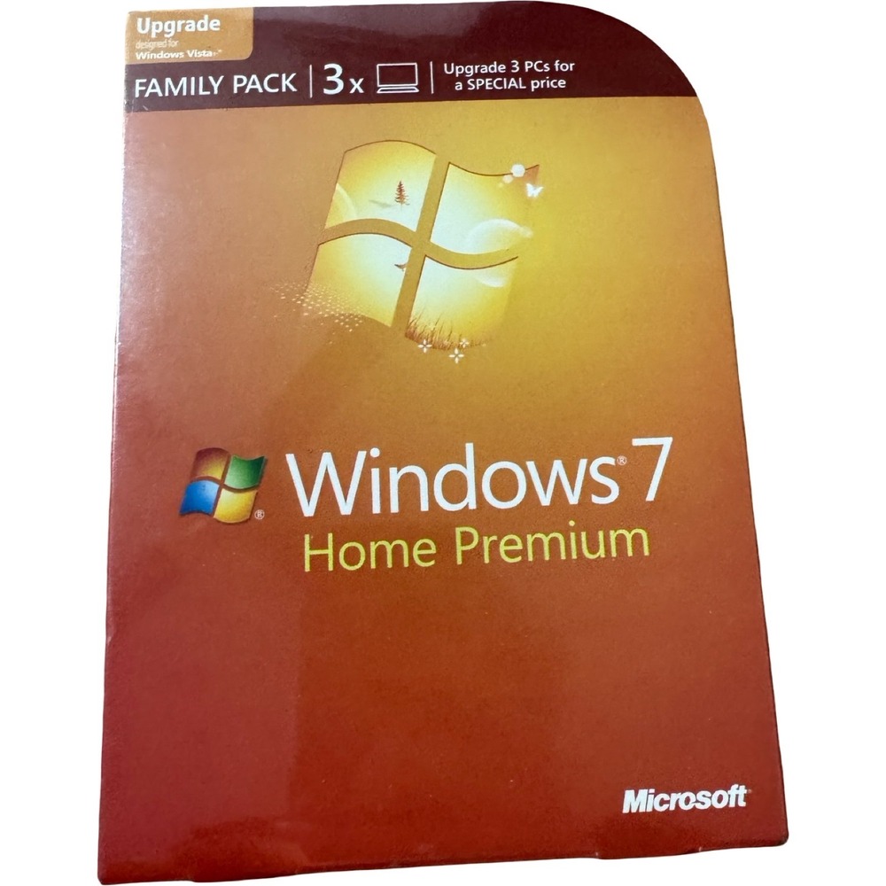 Microsoft Windows 7 Home Premium Upgrade Family Pk 3PC 2009 New Sealed GFC-00236